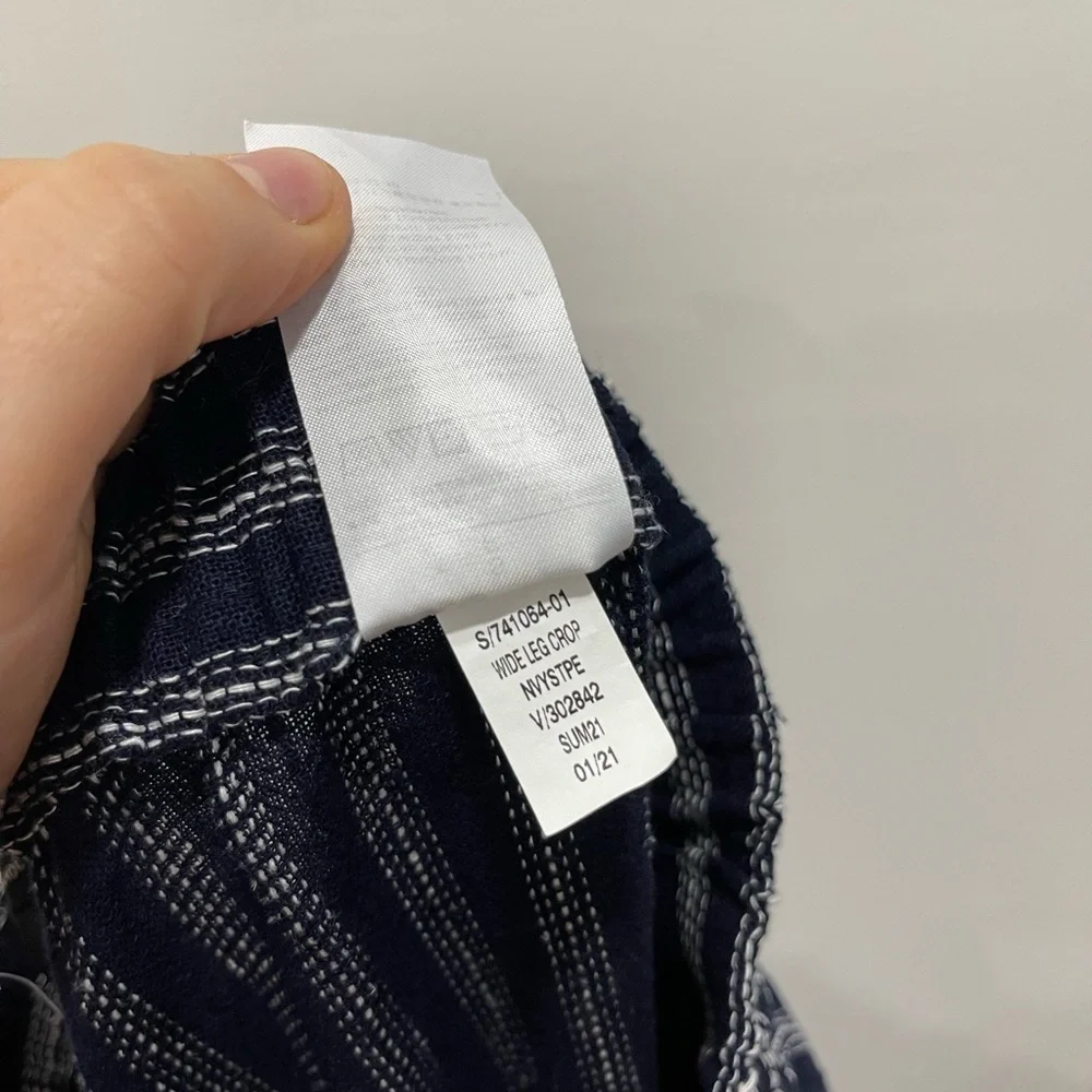Banana Republic Wide Leg Crop Pants Navy Stripe Linen Size Drawstring Tassel S